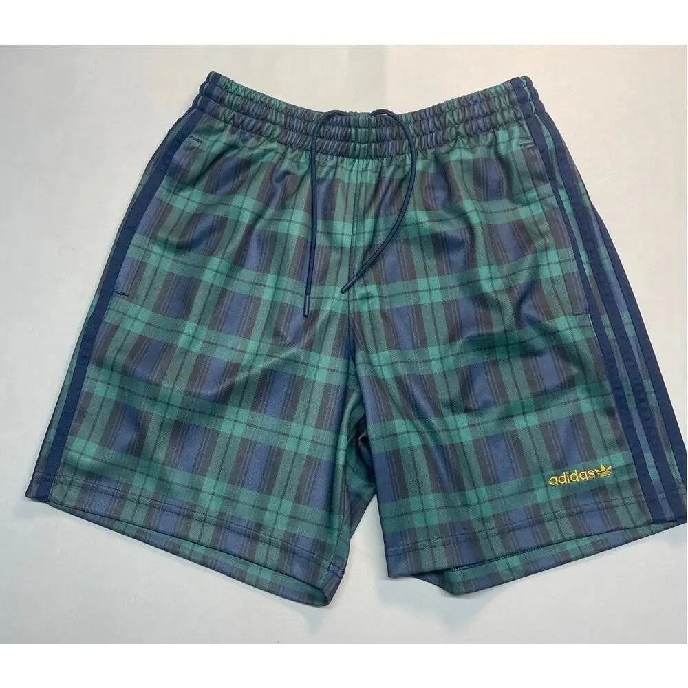 Adidas Originals Black Watch Plaid Shorts Men's Medium Green Navy Gold Trefoil - Picture 3 of 6